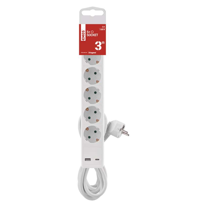 PRELUNGITOR 3M, 5 PRIZE, 1 USB-A, 1 USB-C, CU INTRERUPATOR, ALB [4]
