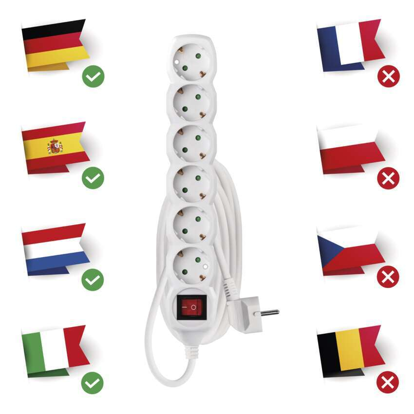 PRELUNGITOR ALB 1,5 M,6 PRIZE, CU INTRERUPATOR [6]