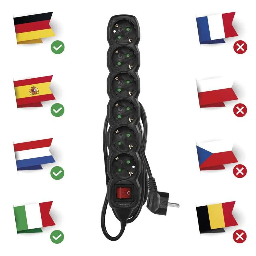 PRELUNGITOR NEGRU 1,5 M , 6 PRIZE, CU INTRERUPATOR [4]