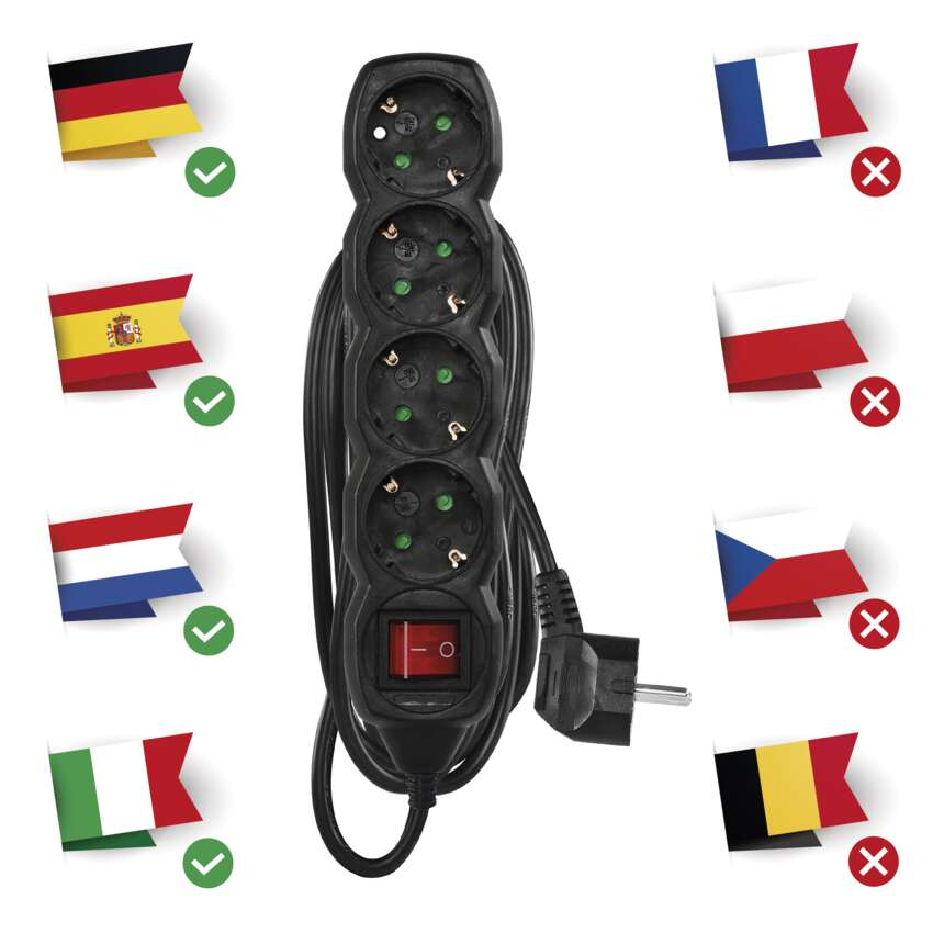 PRELUNGITOR NEGRU  5M, 4 PRIZE, CU INTRERUPATOR [6]