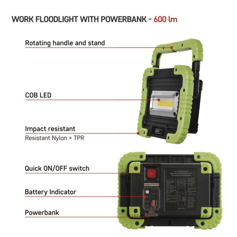 Rechargeable COB LED Work Floodlight P4534, 600 lm, 3000 mAh [3]