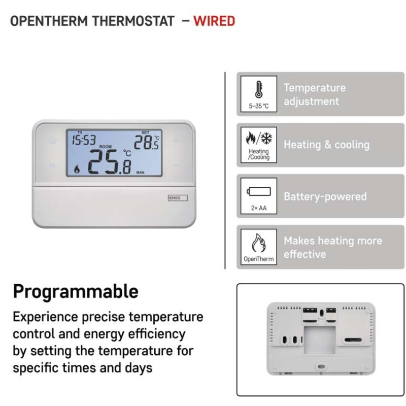 Room programmable wired OpenTherm thermostat P5606OT [2]