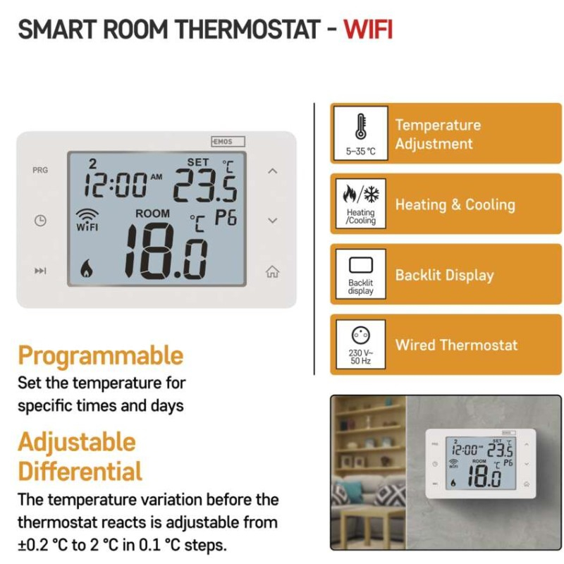 Room programmable wired WiFi GoSmart thermostat P56201 [3]