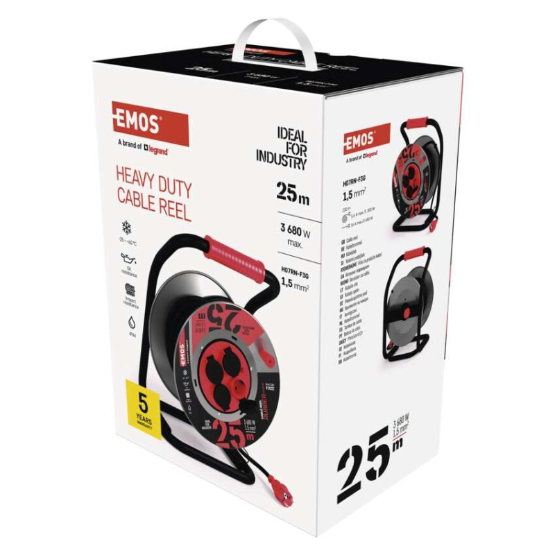 Rubber Extension Cord Metal Reel 25m 4 sockets 1,5mm [3]