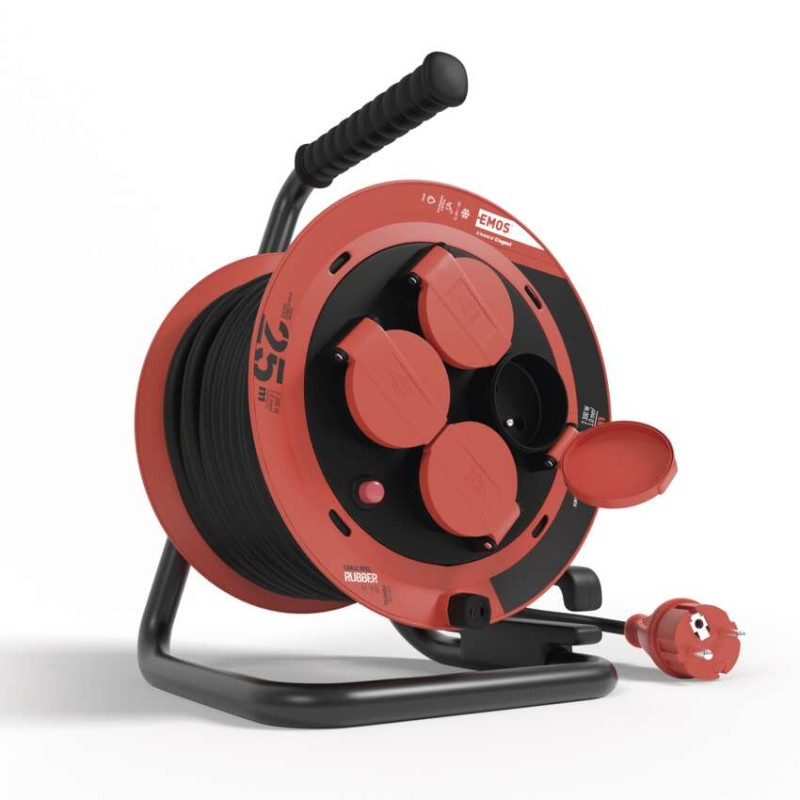Rubber Extension Cord Reel – 4 sockets, 25m, 1.0mm2, IP44 [1]