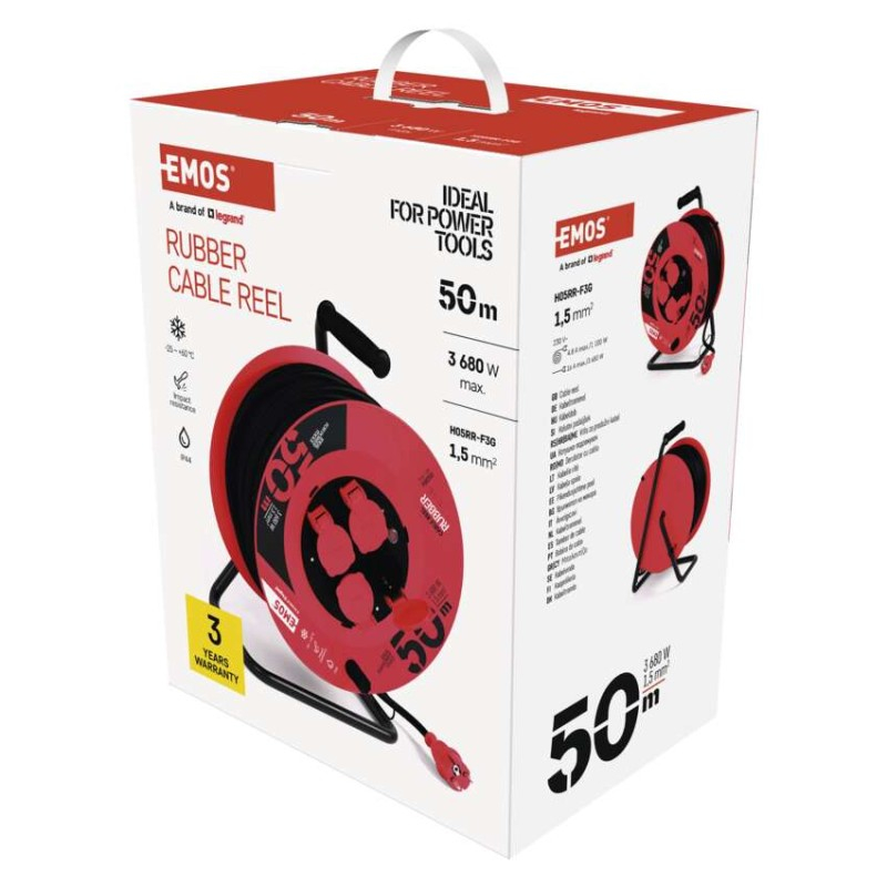 Rubber Extension Cord Reel – 4 sockets, 50m, 1,5mm2 [3]