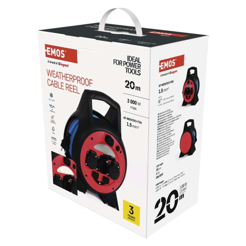 Weatherproof cable reel 20 m / 3 sockets / blue / PVC / 230 V / 1,5 mm2 [3]