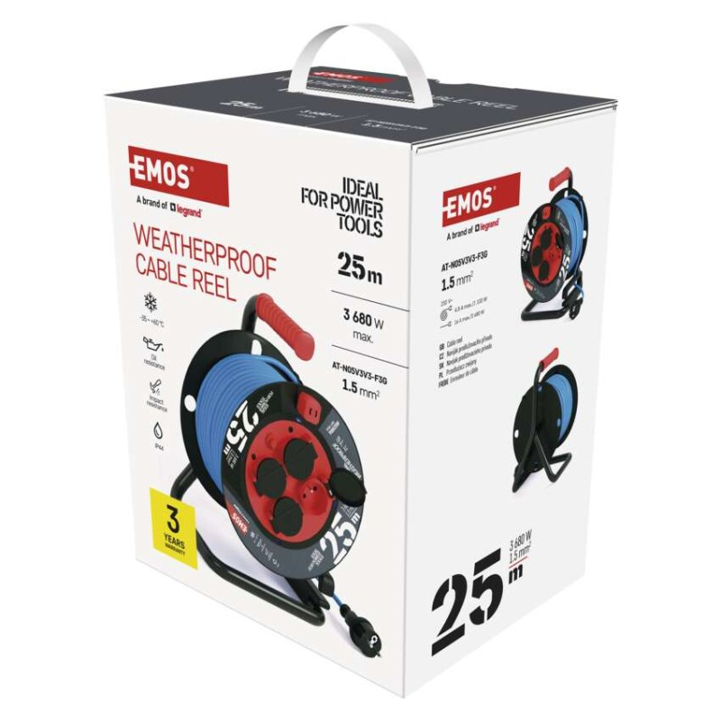 Weatherproof cable reel 25 m / 4 sockets / blue / PVC / 230 V / 1,5 mm2 [3]
