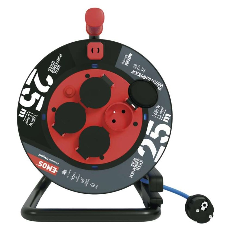 Weatherproof cable reel 25 m / 4 sockets / blue / PVC / 230 V / 1,5 mm2 [2]