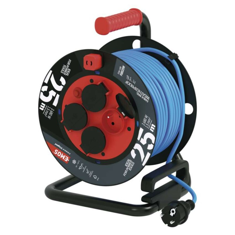 Weatherproof cable reel 25 m / 4 sockets / blue / PVC / 230 V / 1,5 mm2 [1]