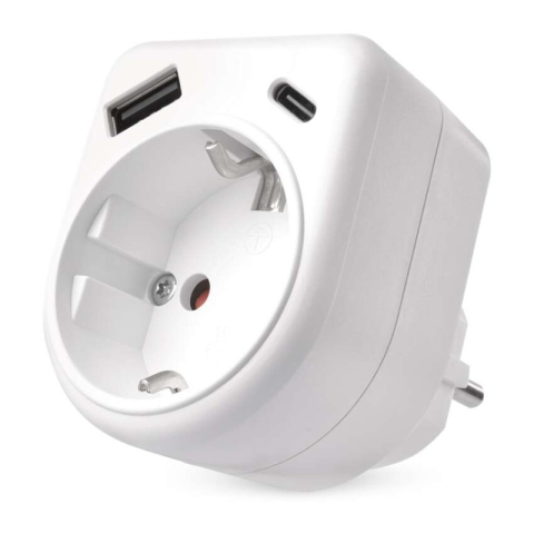 Emos - Adaptor 1×, 1×USB-A+1×USB-C, white