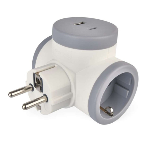 Emos - Adaptor 2×, 1×USB-A+1×USB-C, white-grey