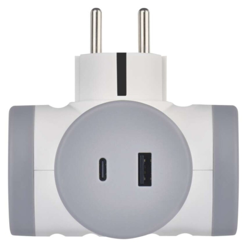 Adaptor 2×, 1×USB-A+1×USB-C, white-grey [2]