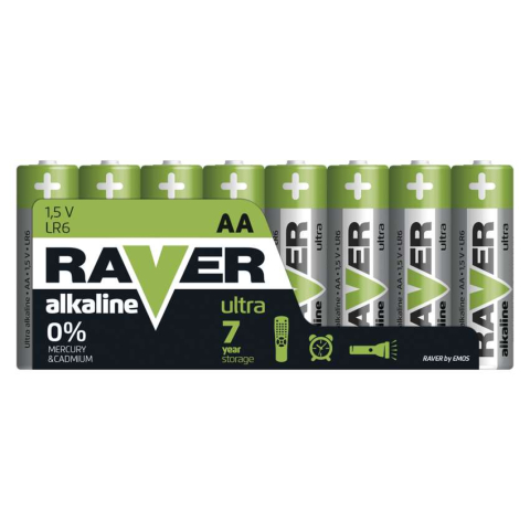 Baterii, acumulatori, incarcatoare - BATERII RAVER ALKALINE LR6(AA)-SET 8 BUC FOLIE