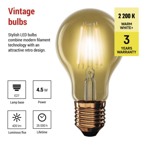 BEC LED VINTAGE A60 E 27, 4.5 W, 420 LM, 2200 LM [2]