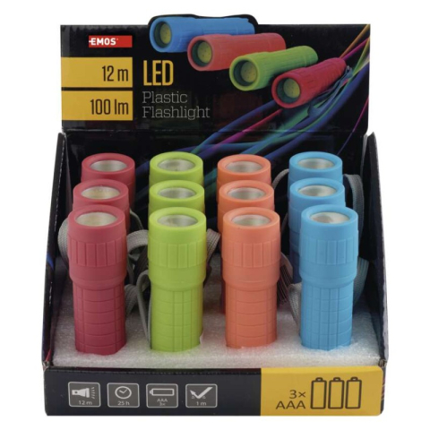 COB LED Flashlight, 100 lm, 3× AAA, 12 pcs, display box [1]