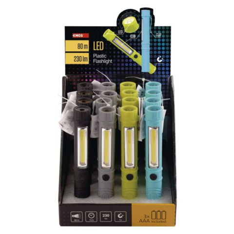 COB LED + LED Flashlight, 230 lm, 3× AAA, 16 pcs, display box [1]