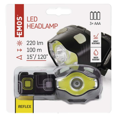 COB LED + LED Headlamp, 220 lm, 100 m, 3× AAA [1]