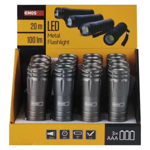 COB LED Metal Flashlight, 100 lm, 3× AAA, 12 pcs, display box [1]