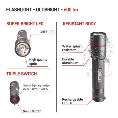 CREE LED Rech. Metal Flashlight Ultibright 80, 600lm [2]