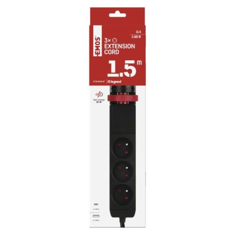 Extension cable 1.5 m/3 sockets/switch/desk mount/USB/black/PVC/1.5 mm2 [2]