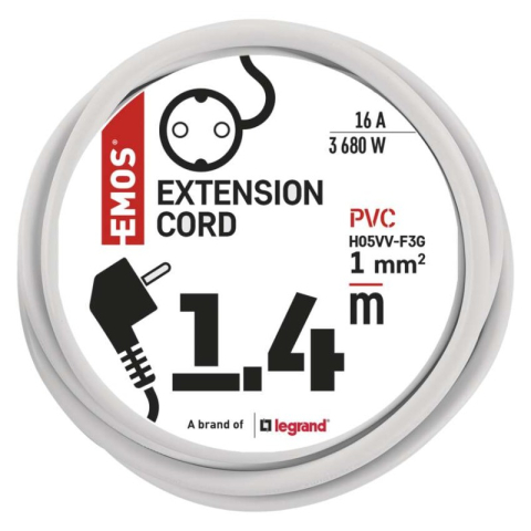 Extension Cord 1,4 m / 1 socket / white / PVC / 1 mm2 [2]