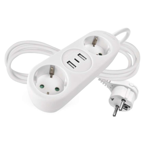 Emos - Extension Cord 1,4 m / 2 sockets+2×USB-A+1×USB-C / white / PVC / 1,5 mm2
