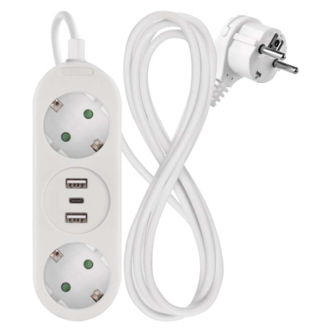 Extension Cord 1,4 m / 2 sockets+2×USB-A+1×USB-C / white / PVC / 1,5 mm2 [2]