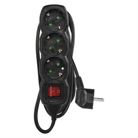 Emos - Extension Cord 1.5 m / 3 sockets / switch / black / PVC / 1 mm2