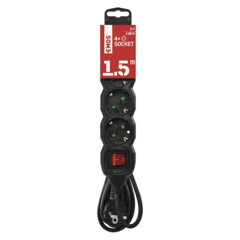 Extension Cord 1.5 m / 4 sockets / switch / black / PVC / 1.5 mm2 [2]