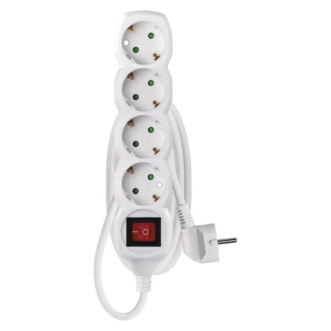 Extension Cord 1.5 m / 4 sockets / switch / white / PVC / 1.5 mm2 [1]