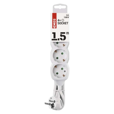 Extension Cord 1.5 m / 4 sockets / white / PVC / 1 mm2 [1]