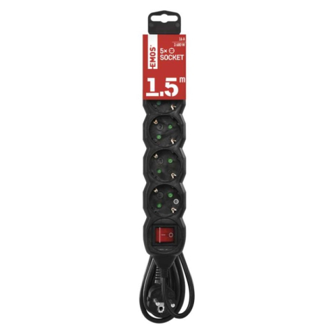 Extension Cord 1.5 m / 5 sockets / switch / black / PVC / 1.5 mm2 [2]