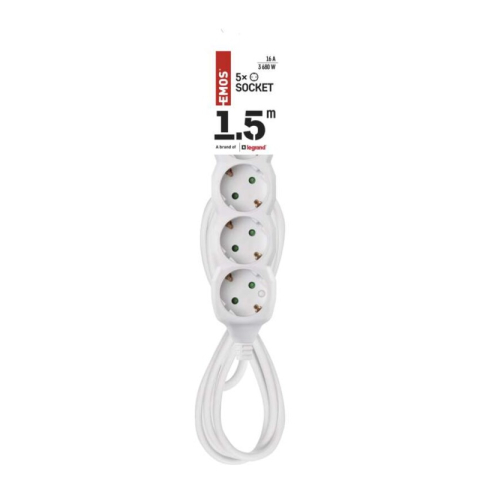 Extension Cord 1.5 m / 5 sockets / white / PVC / 1 mm2 [1]