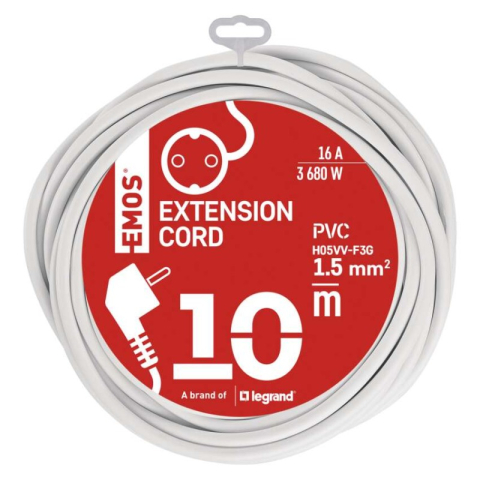 Extension Cord 10 m / 1 sockets / white / PVC / 1,5 mm2 [2]