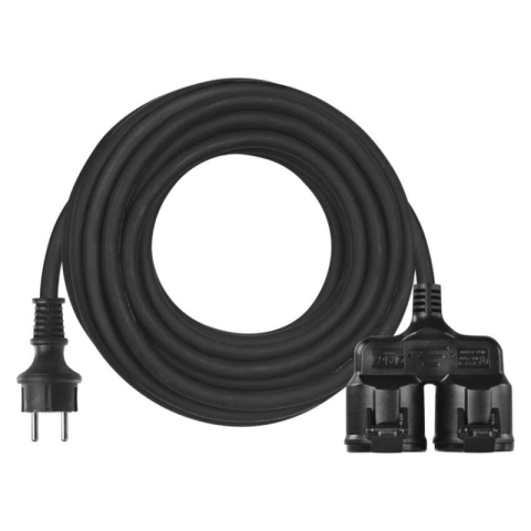Extension Cord 10 m / 2 socket / black / rubber / 250 V / 1.5 mm2 [1]