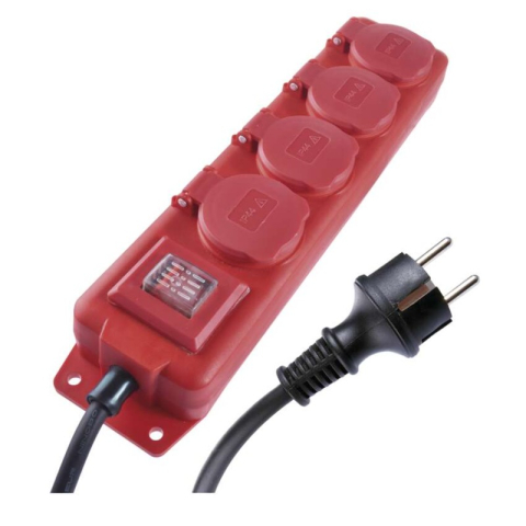 Power supply extension cords and sockets FRENCH - Extension Cord 10 m / 4 sockets / switch / black–red / rubber-neoprene / 1.5 mm2