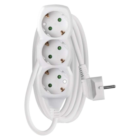 Power supply extension cords and sockets - Extension Cord 2 m / 3 sockets / white / PVC / 1 mm2