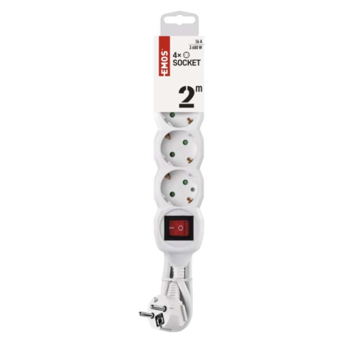 Extension Cord 2 m / 4 sockets / switch / white / PVC / 1 mm2 [1]
