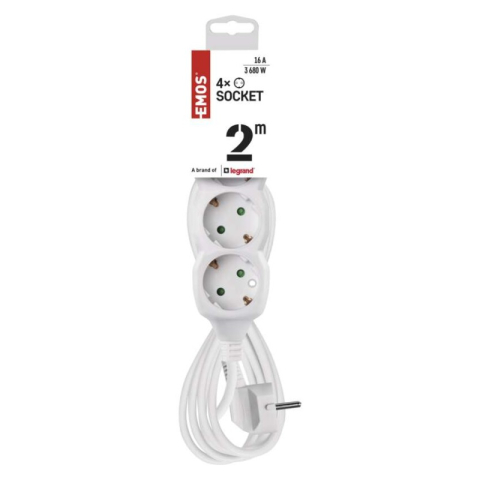Extension Cord 2 m / 4 sockets / white / PVC / 1 mm2 [2]