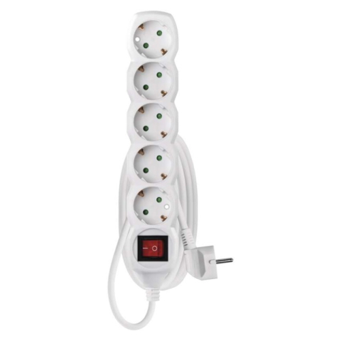 Emos - Extension Cord 2 m / 5 sockets / switch / white / PVC / 1 mm2