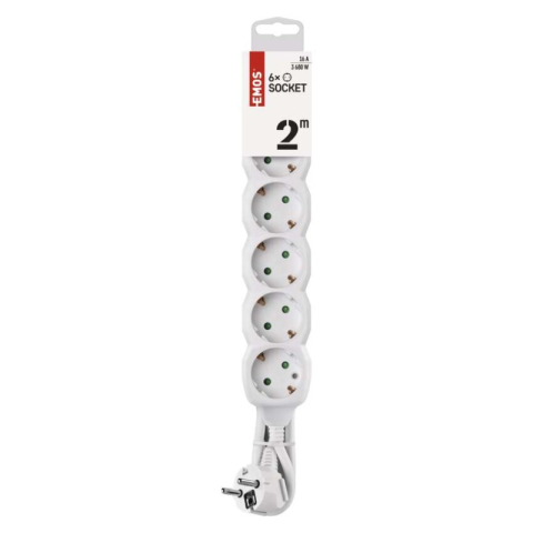 Extension Cord 2 m / 6 sockets / white / PVC / 1 mm2 [1]