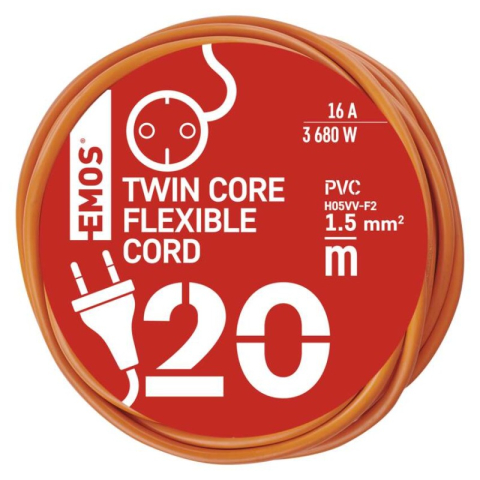 Extension Cord 20 m / 1 socket / orange / PVC / 230 V / 1.5 mm2 [2]