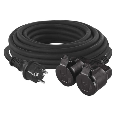 Power supply extension cords and sockets - Extension Cord 20 m / 2 socket / black / rubber / 250 V / 1.5 mm2