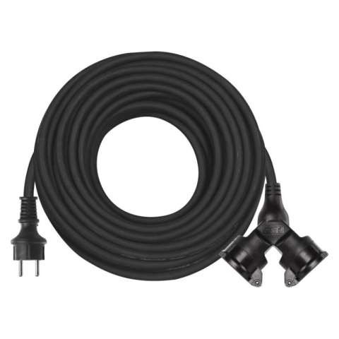 Extension Cord 20 m / 2 sockets / black / rubber / 230 V / 1.5 mm2 [1]