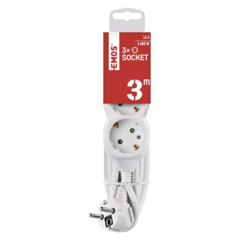 Extension Cord 3 m / 3 sockets / white / PVC / 1.5 mm2 [2]