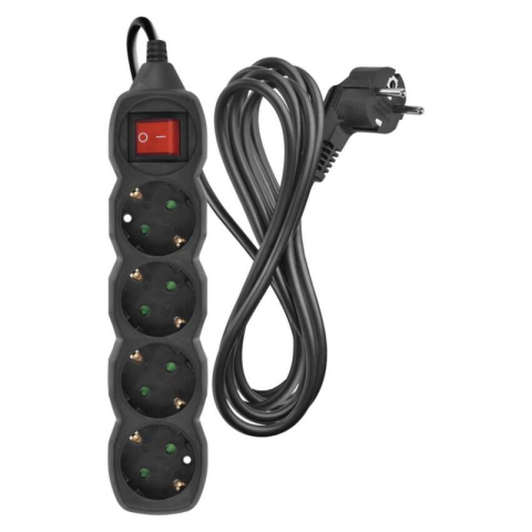 Extension Cord 3 m / 4 sockets / switch / black / PVC / 1.5 mm2 [1]
