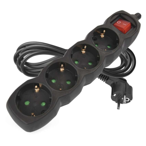 Emos - Extension Cord 3 m / 4 sockets / switch / black / PVC / 1.5 mm2