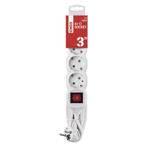 Extension Cord 3 m / 4 sockets / switch / white / PVC / 1.5 mm2 [2]