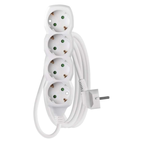 Power supply extension cords and sockets - Extension Cord 3 m / 4 sockets / white / PVC / 1.5 mm2